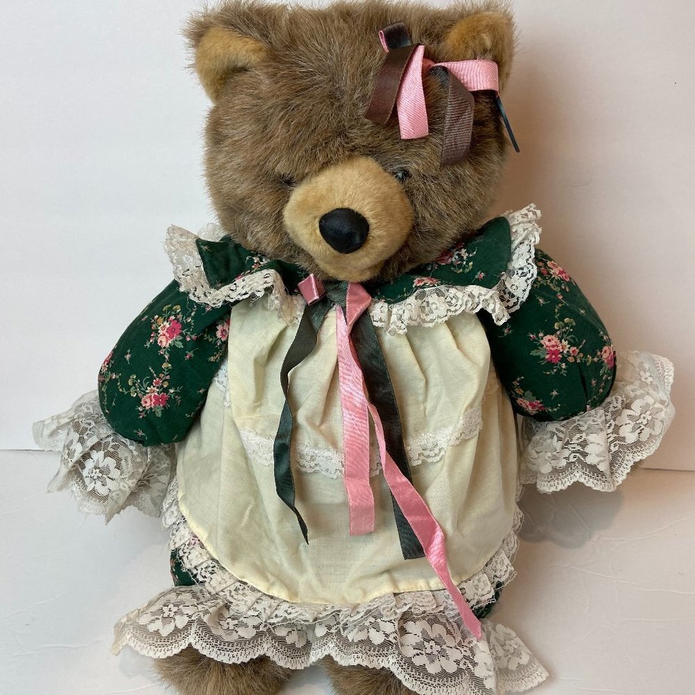 NWT Vintage Rare 1988 Chrisha  Playful Plush Bear  Girl Korean